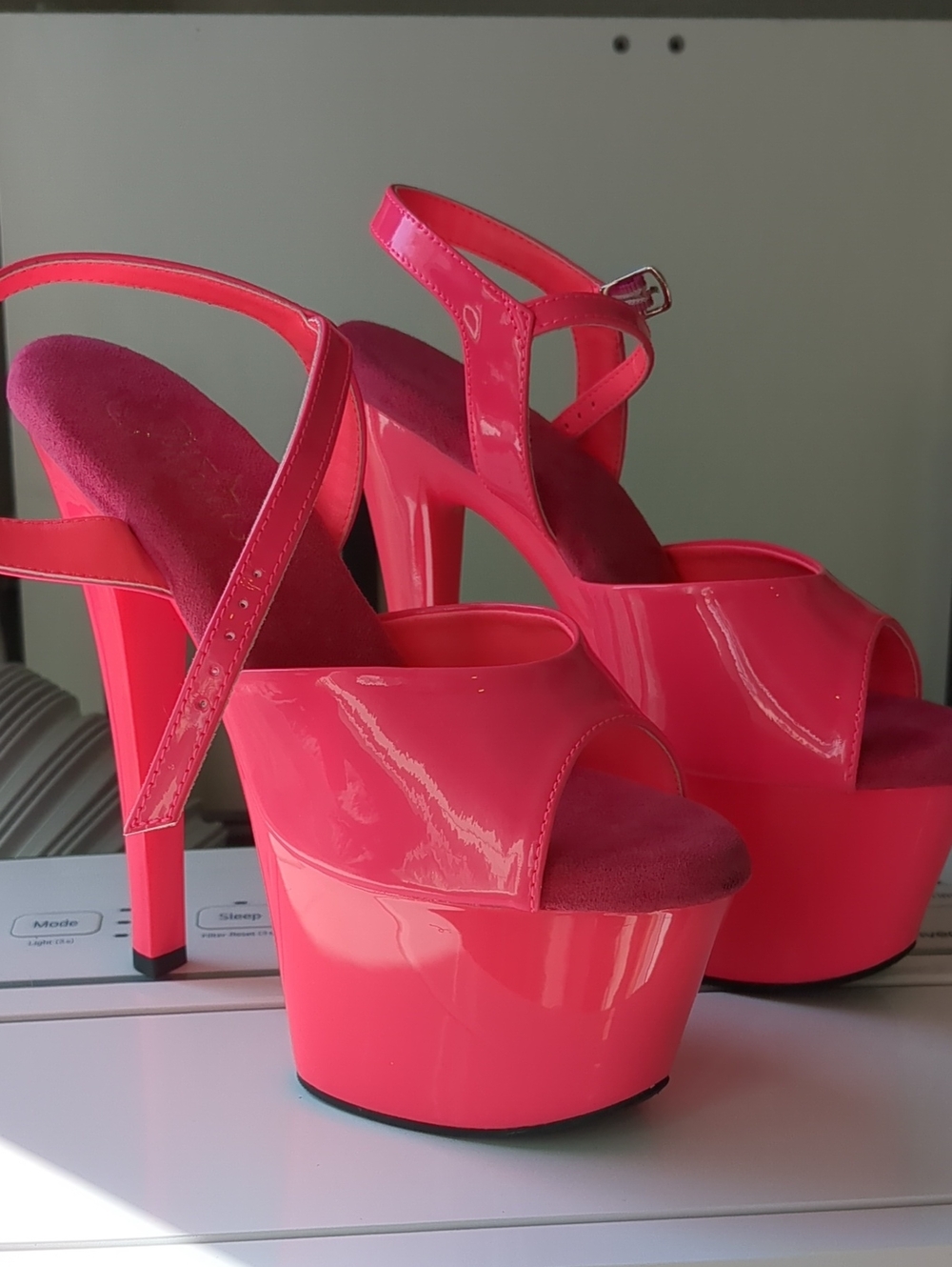 Pleaser Neon Pink 7" Platform Heels with Ankle Strap